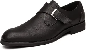 Single Season Formal Shoes for Men Slip On Brogue Wing tip Monk Strap PU Leather Slip Resistant Anti-Slip Low Top Rubber Sole Working Very Popular Among Young People (Color : Black, Siz