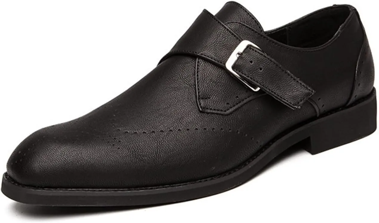 Single Season Formal Shoes for Men Slip On Brogue Wing tip Monk Strap PU Leather Slip Resistant Anti-Slip Low Top Rubber Sole Working Very Popular Among Young People (Color : Black, Siz