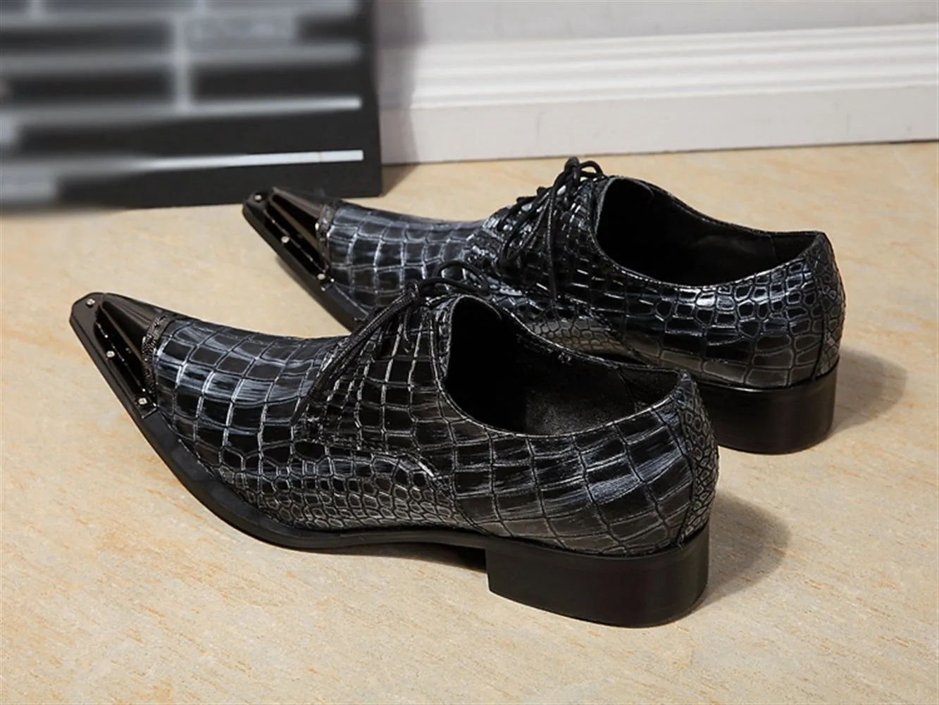Steel Toe Lace up Animal Pattern Men Oxfords