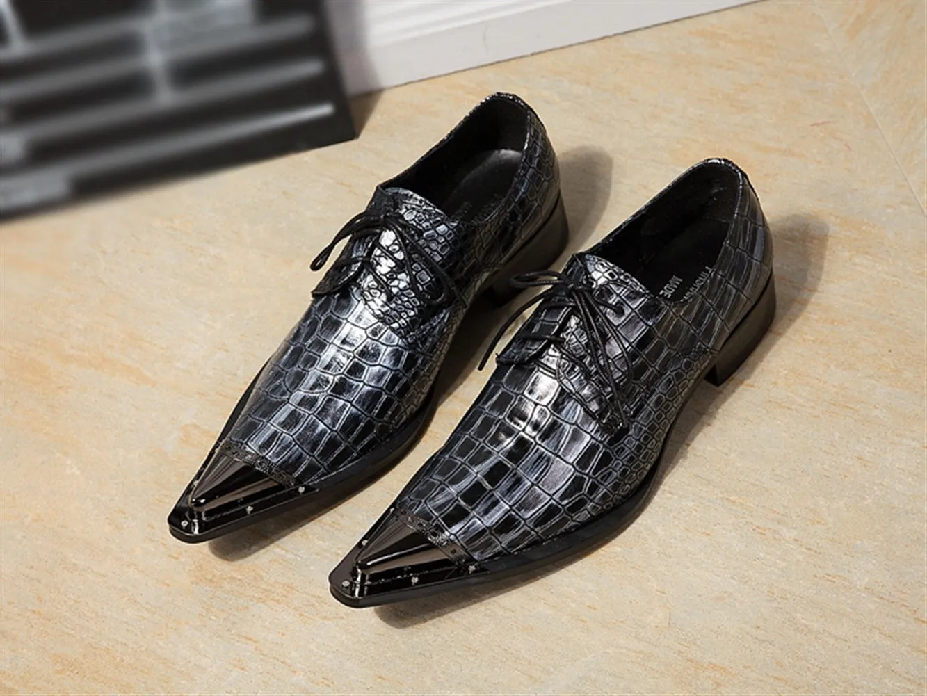 Steel Toe Lace up Animal Pattern Men Oxfords