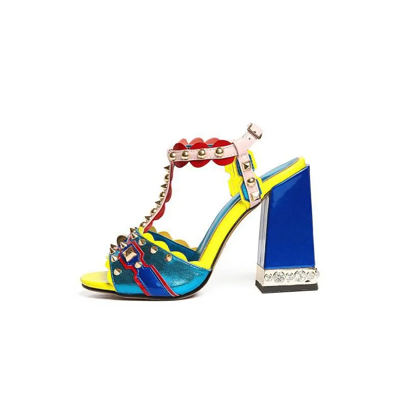 Summer Leather Open Toe Rivet High Heel Sandals