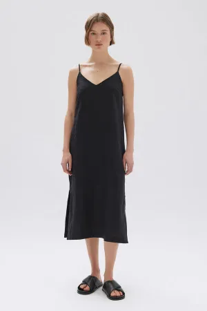 Vallory Linen Slip Dress Black