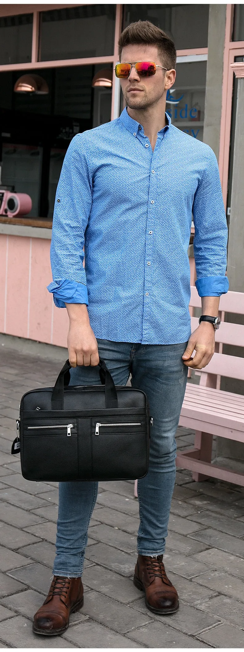 West Louis High Quality Luxury Business Leather Briefcase