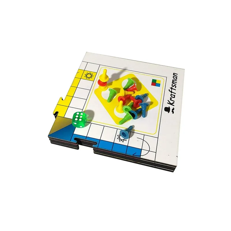 Wooden Portable Ludo Board Game | Travel Pouch Included for Pawns and Dice