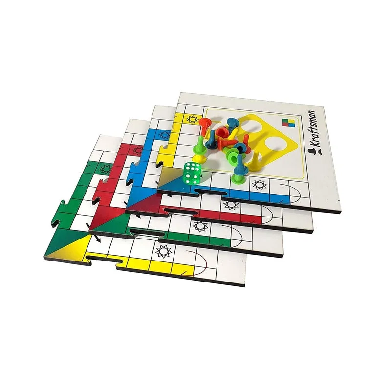 Wooden Portable Ludo Board Game | Travel Pouch Included for Pawns and Dice